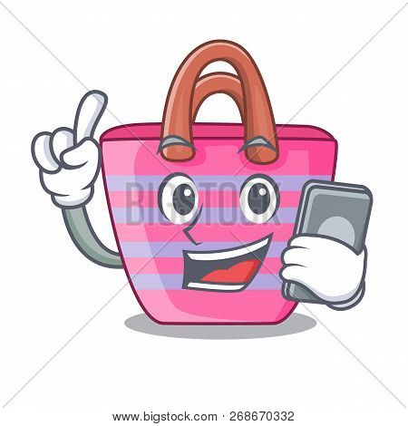 With Phone Cartoon On Red Shaped Beach Bag