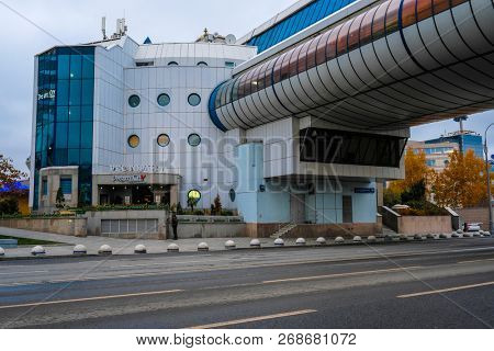 Moscow, Russia - November, 10, 2018: Pedestrian bridge Bagration