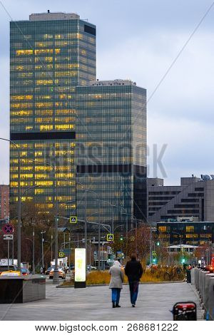Moscow, Russia - November, 10, 2018: embankment of Moscow river