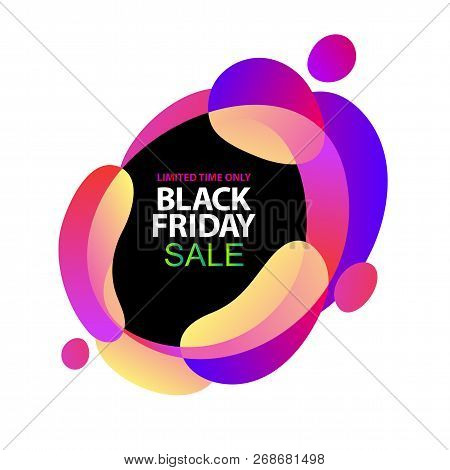 Neon Lights Blue, Lilac, Ultraviolet, Pink Gradients Sale Sticker. Minimalistic Abstract Liquid Flui