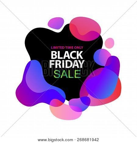 Neon Lights Blue, Lilac, Ultraviolet, Pink Gradients Sale Sticker. Minimalistic Abstract Liquid Flui