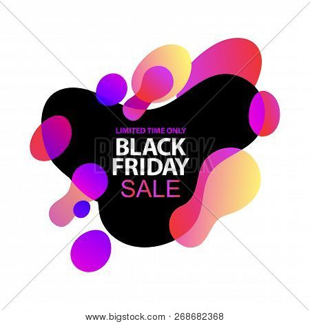 Neon Lights Blue, Lilac, Ultraviolet, Pink Gradients Sale Sticker. Minimalistic Abstract Liquid Flui