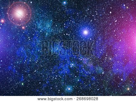Panoramic Looking Into Deep Space. Dark Night Sky Full Of Stars. The Nebula In Outer Space.