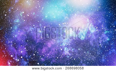 Panoramic Looking Into Deep Space. Dark Night Sky Full Of Stars. The Nebula In Outer Space.
