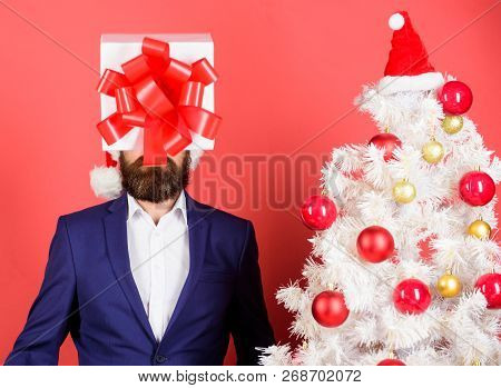 Come Up With Good Present. Gift Service. Head Downtrodden With Thoughts What To Gift. Man Bearded Fo