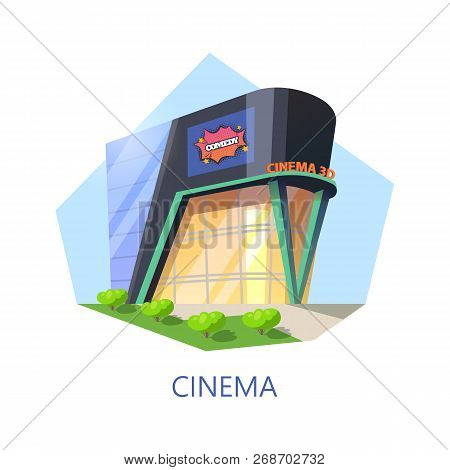 Isometric Cinema Or Building For Watching 3d Movie Or Film. Cinematography Structure Or Exterior Vie