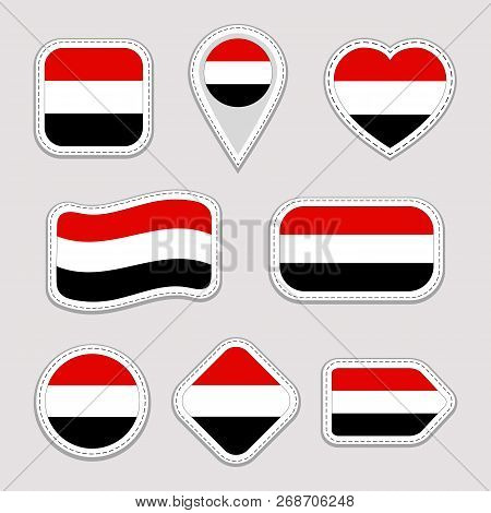 Yemen Flag Stickers Set. Yemeni National Symbols Badges. Isolated Geometric Icons. Vector Official F