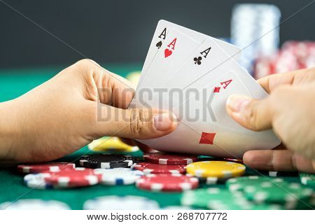 Gambling Poker Blackjack Cards Hand Shown And Dices