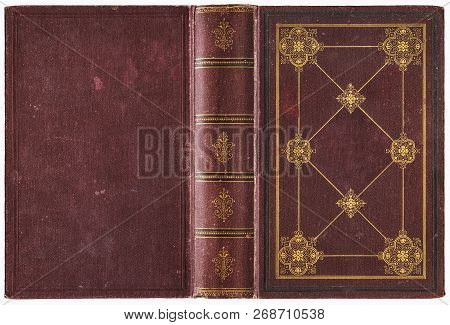 Old Open Book Cover - Circa 1889 - Isolated On White - Perfect In Detail