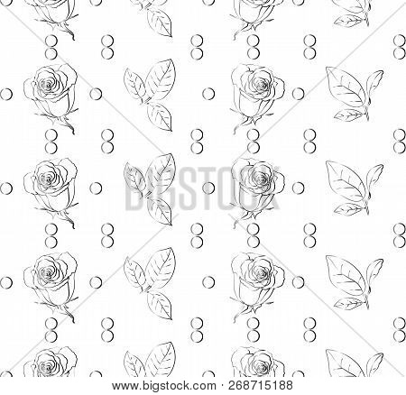 Seamless Pattern With Roses. Black And White Design. Vector Illustration
