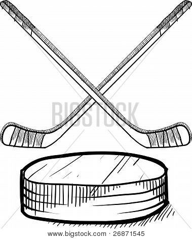 Hockey stick and puck sketch