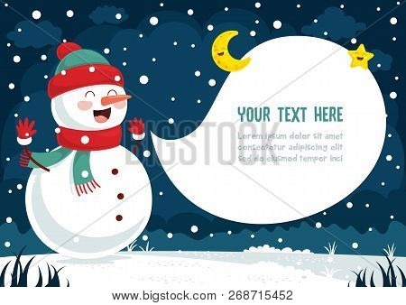 Vector Illustration Of Winter Scene And Snowman