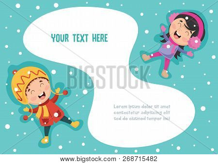Vector Illustration Of Winter Scene And Happy Kids