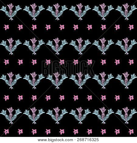 Lavender Bouquet-love In Parise Seamless Repeat Pattern In Light Pink And Blue With Black Background