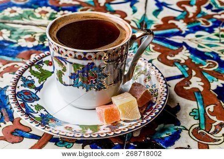 Turkish Coffee With Turkish Delight Kus Lokumu