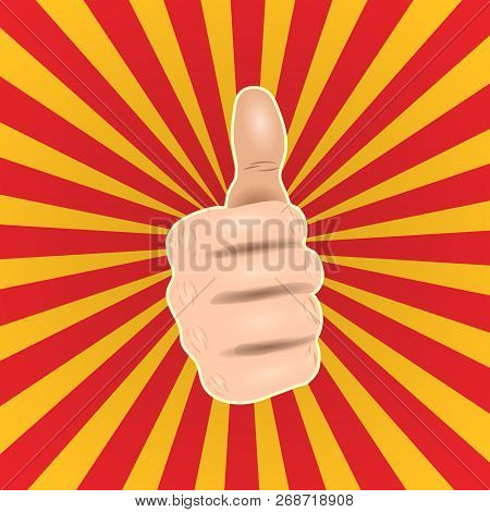 Pop Art Thumbs Up Hand Like. Good Hand Gesture, Ok Icon Comic Style Vector Illustration.