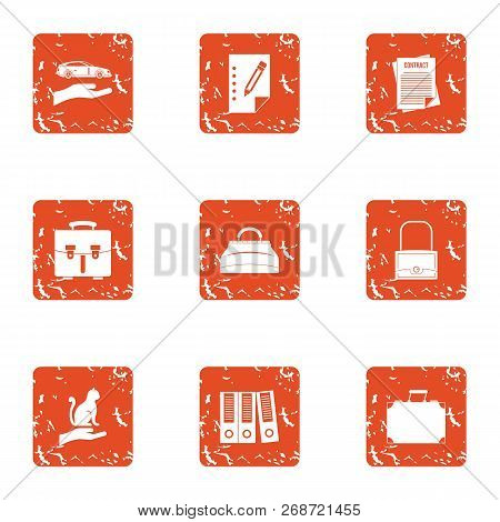 Leather Icons Set. Grunge Set Of 9 Leather Icons For Web Isolated On White Background