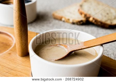 Turkish Tahin Pekmez / Tahini And Molasses. Breakfast Concept.