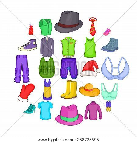 Outerwear Icons Set. Cartoon Set Of 25 Outerwear Icons For Web Isolated On White Background