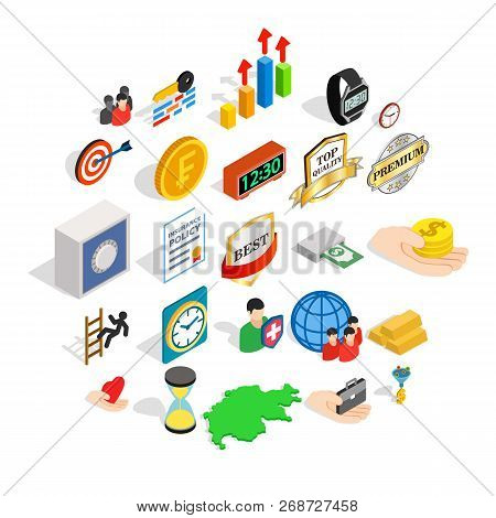 Coinage Icons Set. Isometric Set Of 25 Coinage Icons For Web Isolated On White Background