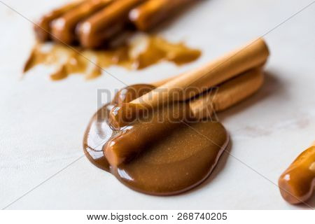 Turkish Tahin Pekmez / Tahini And Molasses With Salty Pretzel Stick Crackers