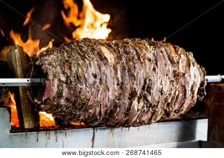 Turkish Cag Kebab Doner In Wood Fired Oven.