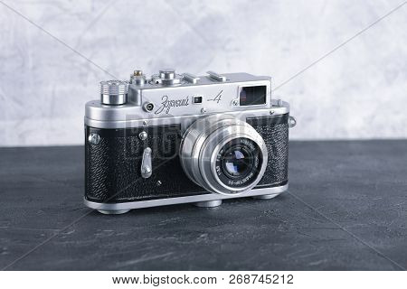 Moscow, Russia, April 15, 2017. The Old Soviet Rangefinder Cameras Zorki-4, Released1959.