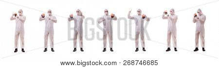 Epidemiologist with blood sample isolated on white background