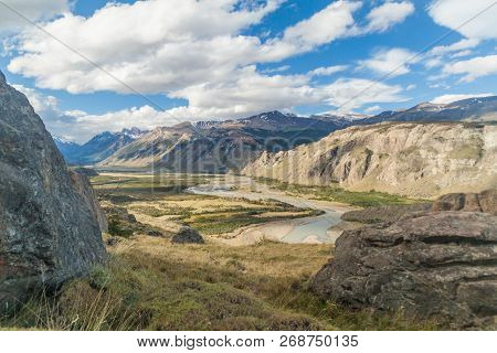 Rio De Las Vueltas River Valley In National Park Los Glaciares, Patagonia, Argentina