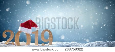 Christmas background with Santa hat and 2019
