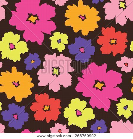 Bold Graphic Large Scale Floral Vector Seamless Pattern. Simplistic Oversized Hand Drawn Colourful B