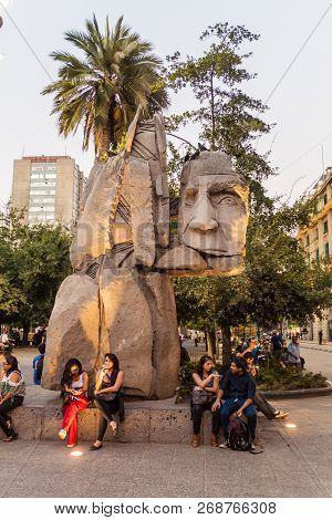 Santiago, Chile - March 27, 2015: Statue By Enrique Villalobos Dedicated To The Indigenous People, P