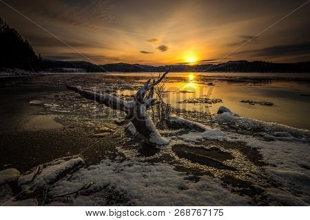 Freezing Shores Of Jonsvatnet Lake Near Trondheim, Norway
