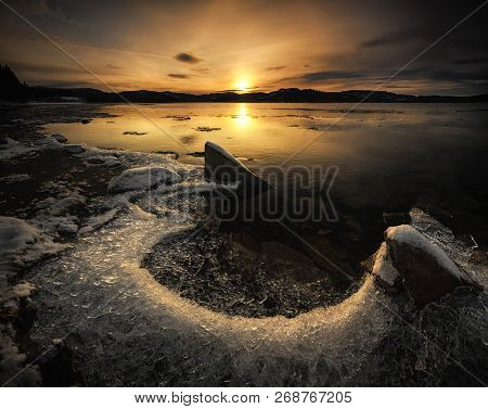 Freezing Shores Of Jonsvatnet Lake Near Trondheim, Norway