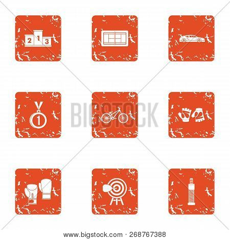 Ascent Icons Set. Grunge Set Of 9 Ascent Icons For Web Isolated On White Background