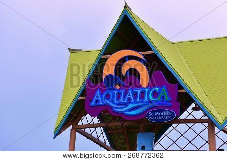 Orlando, Florida Usa - July 29, 2018  Aquatica Tower , International Drive In Orlando, Florida