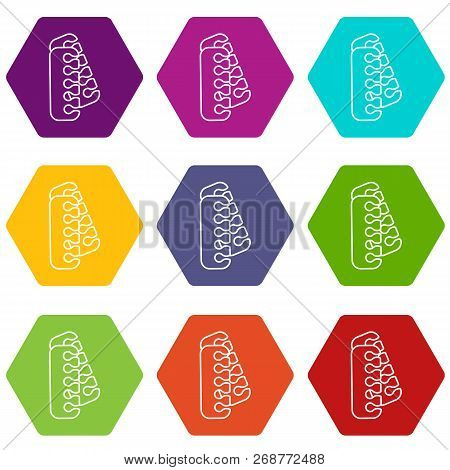 Nail Foot Tool Separator Icons 9 Set Coloful Isolated On White For Web