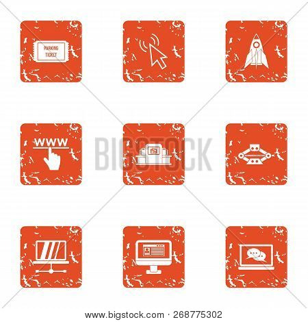 Computerisation A Life Icons Set. Grunge Set Of 9 Computerisation A Life Icons For Web Isolated On W