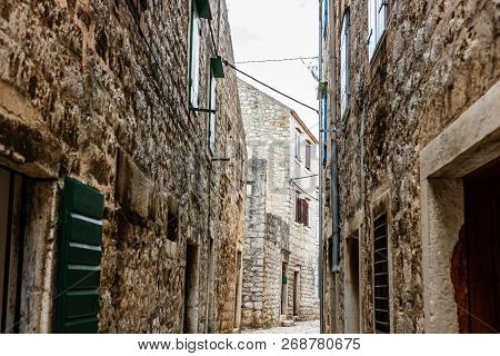 Old Adriatic Town Hvar. Medieval Street.
Popular Touristic Destination Of Croatia.