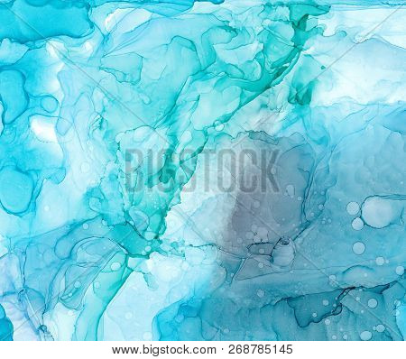 Alcohol Ink Sea Texture. Fluid Ink Abstract Background. Art For Design