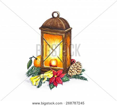 Hand Sketched Christmas Lantern On White Background