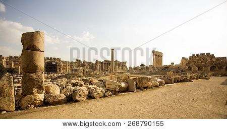 Ruins Of Jupiter Temple And Great Court Of Heliopolis In Baalbek, Bekaa Valley Lebanon
