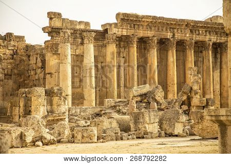 Ruins Of Bacchus Temple Of Ancient Heliopolis. Baalbek, Bekaa Valley, Lebanon.