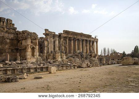 Ruins Of Bacchus Temple Of Ancient Heliopolis. Baalbek, Bekaa Valley, Lebanon.