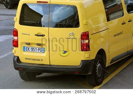 Roquebrune-cap-martin, France - November 14, 2018: La Poste Yellow Parcel Delivery Service Van (citr