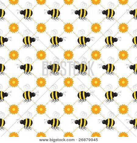 Bildversion der buzzy Bienen fliegen über eine nahtlose Hintergrund, komplett mit Gänseblümchen