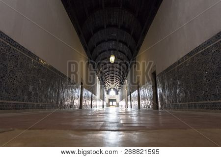 Tomar, Portugal - June 24, 2018:  View Of The Spartan Grand Dormitory, With Austere Cells Lining Bot