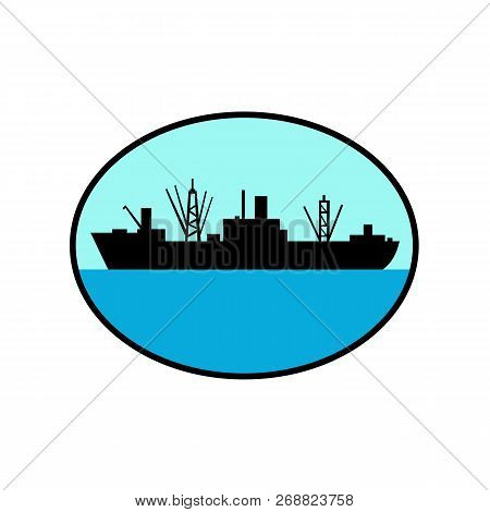 Retro Style Illustration Of Silhouette Of A World War Two Amphibious Attack Cargo Ship Viewed From S