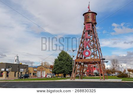 Elko, Nevada - October 22, 2018: View Of The Chilton Centennial Tower