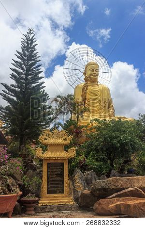 Big Golden Buddha At A Temple In Dalat Vietnam
